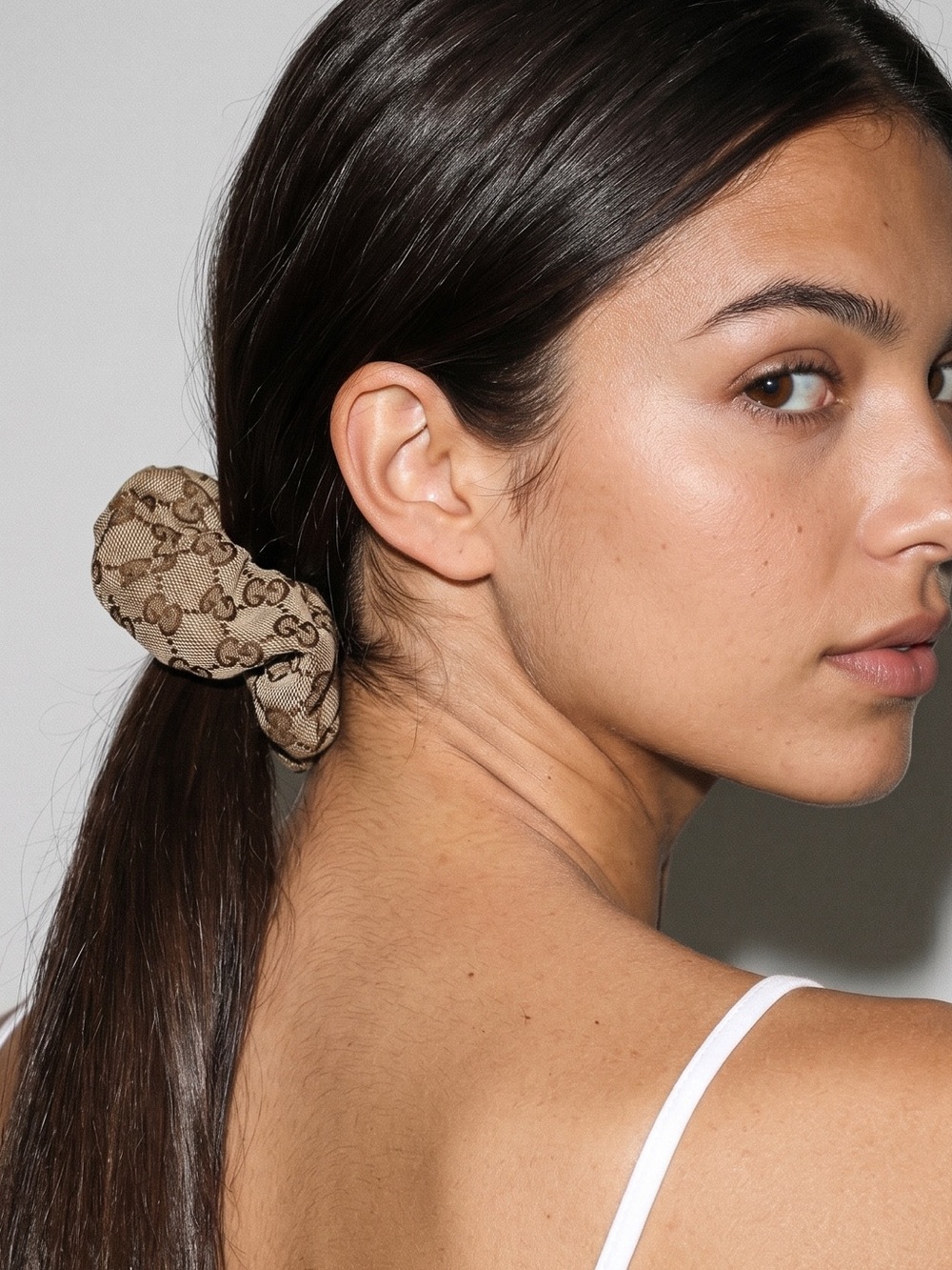 Gucci Brown Upcycled Monogram Elastic Scrunchie